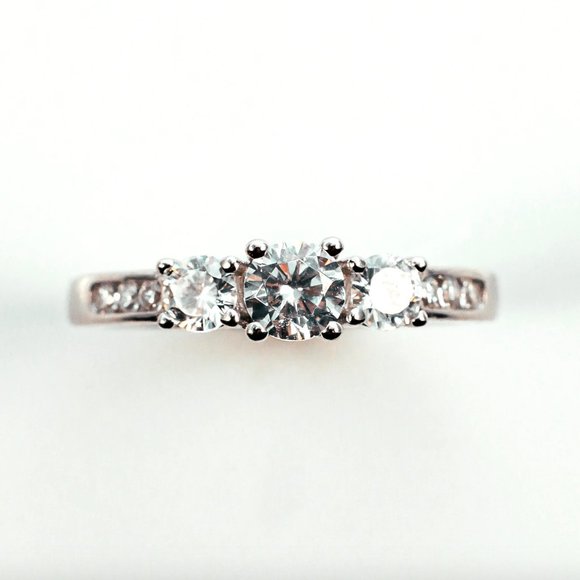 Three Stone Channel Set Cubic Zirconia Sterling Silver Ring Size 8 - Picture 2 of 3